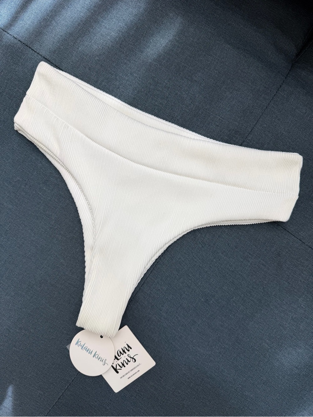 NWT Kulani Kinis White Ribbed High Waist Cheeky Bikini Bottom Size XL